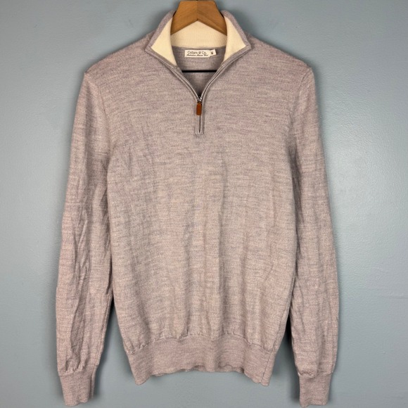 Collars & Co. Men's Medium Gray Merino Wool 1/4 Quarter Zip Pullover Sweater - Picture 2 of 7